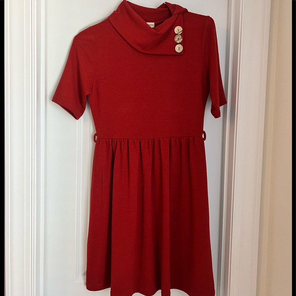Women’s rust knit dress with button accent